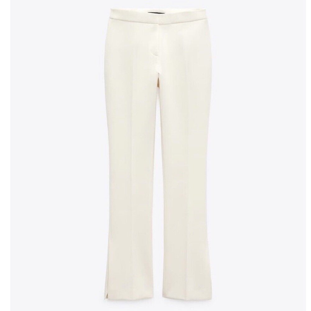 ZARA Ecru Vented Slit Hem Straight Leg Trousers Pants sz Small $89.90 - Picture 8 of 14